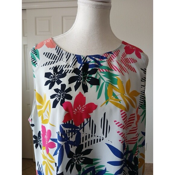 Van Heusen Women's Blouse Top Sleeveless Multicolor Floral Tropical Print XL/TG - Picture 6 of 12